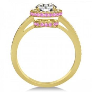 Diamond Halo Engagement Ring Pink Sapphire Accents 14k Y. Gold 0.50ct