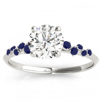 Diamond & Scattered Blue Sapphire Engagement Ring 14K White Gold (0.13ct)