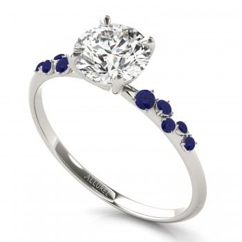 Diamond & Scattered Blue Sapphire Engagement Ring 14K White Gold (0.13ct)