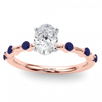 Diamond & Blue Sapphire Scalloped Engagement Ring 14K Rose Gold (0.20ct)