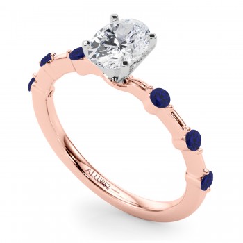 Diamond & Blue Sapphire Scalloped Engagement Ring 14K Rose Gold (0.20ct)