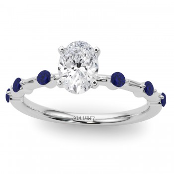 Diamond & Blue Sapphire Scalloped Engagement Ring 14K White Gold (0.20ct)