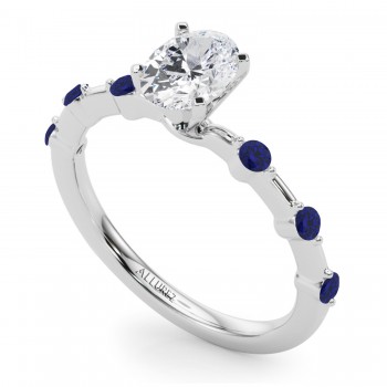 Diamond & Blue Sapphire Scalloped Engagement Ring 14K White Gold (0.20ct)