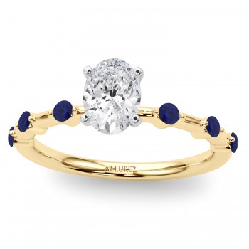 Diamond & Blue Sapphire Scalloped Engagement Ring 14K Yellow Gold (0.20ct)