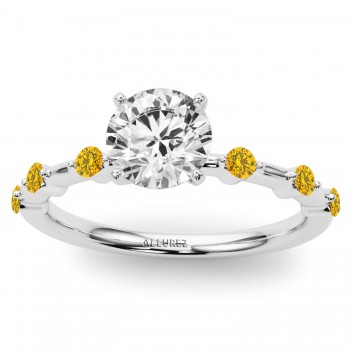 Diamond & Yellow Diamond Scalloped Engagement Ring in Platinum (0.20ct)