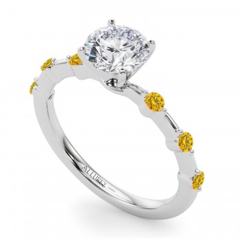 Diamond & Yellow Diamond Scalloped Engagement Ring in Platinum (0.20ct)