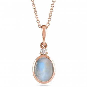 Natural Rainbow Moonstone & Natural Diamond Pendant Necklace 14K Rose Gold (3.03ct)