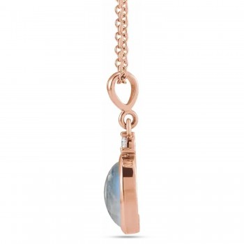 Oval Natural Rainbow Moonstone & Natural Diamond Pendant Necklace 14K Rose Gold (1.63ct)