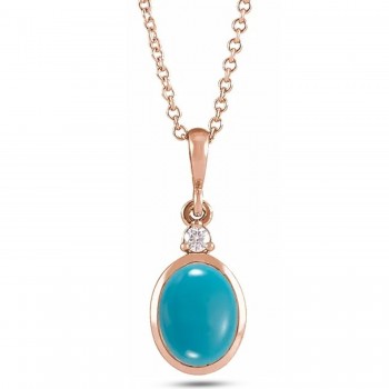 Natural Turquoise & Natural Diamond Pendant Necklace 14K Rose Gold (0.41ct)