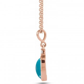Oval Natural Turquoise & Natural Diamond Pendant Necklace 14K Rose Gold (0.41ct)