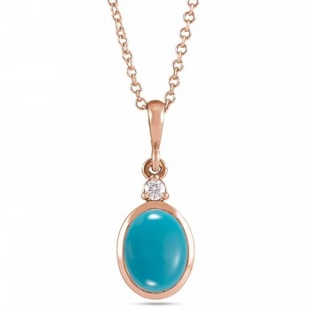 Natural Turquoise & Natural Diamond Pendant Necklace 14K Rose Gold (2.03ct)