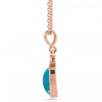 Oval Natural Turquoise & Natural Diamond Pendant Necklace 14K Rose Gold (2.03ct)