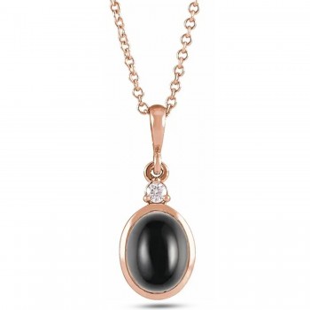 Oval Natural Onyx & Natural Diamond Pendant Necklace 14K Rose Gold (0.33ct)