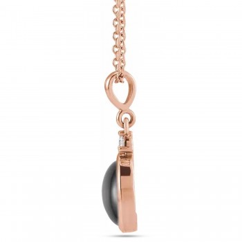 Oval Natural Onyx & Natural Diamond Pendant Necklace 14K Rose Gold (2.03ct)