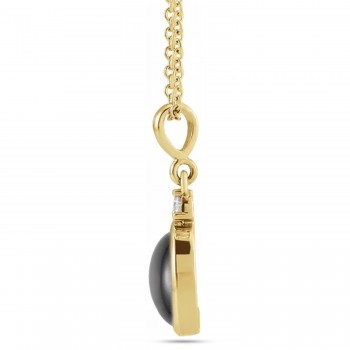 Oval Natural Onyx & Natural Diamond Pendant Necklace 14K Yellow Gold (2.03ct)