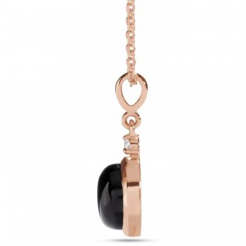 Round Natural Onyx & Natural Diamond Pendant Necklace 14K Rose Gold (1.53ct)