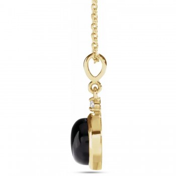 Natural Onyx & Natural Diamond Cabochon Pendant Necklace 14K Yellow Gold (1.53ct)