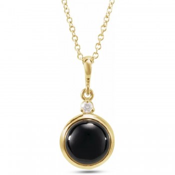 Natural Onyx & Natural Diamond Pendant Necklace 14K Yellow Gold (0.65ct)