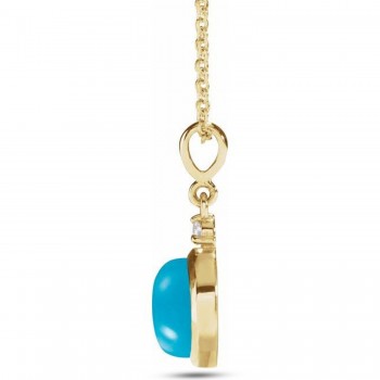 Natural Turquoise & Natural Diamond Cabochon Pendant Necklace 14K Yellow Gold (0.68ct)