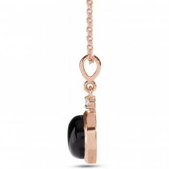 Round Natural Onyx & Natural Diamond Pendant Necklace 14K Rose Gold (0.65ct)