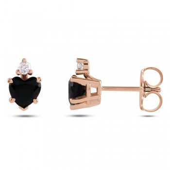 Heart Natural Black Onyx & Natural Diamond Stud Earrings 14K Rose Gold (0.41ct)