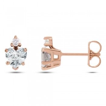 Natural White Sapphire & Natural Diamond Heart Stud Earrings 14K Rose Gold (0.61ct)
