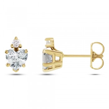 Natural White Sapphire & Natural Diamond Heart Stud Earrings 14K Yellow Gold (0.61ct)