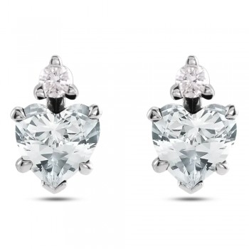 Heart Natural White Sapphire & Natural Diamond Stud Earrings 14K White Gold (0.61ct)