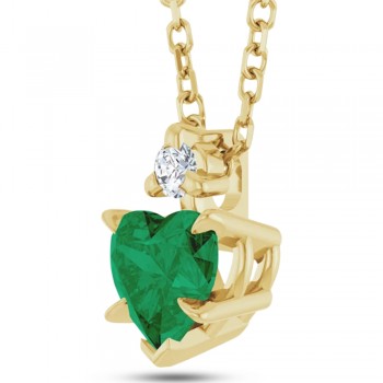 Heart Lab Grown Emerald & Natural Diamond Pendant Necklace 14K Yellow Gold (0.43ct)