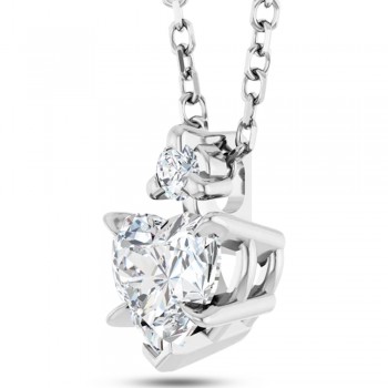 Natural White Sapphire & Natural Diamond Heart Pendant Necklace 14K White Gold (0.58ct)