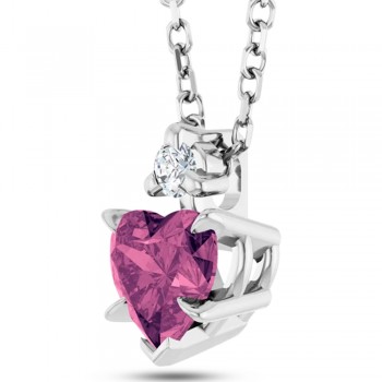 Heart Natural Pink Tourmaline & Natural Diamond Pendant Necklace 14K White Gold (0.49ct)