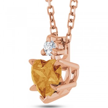 Natural Citrine &Natural Diamond Heart Pendant Necklace 14K Rose Gold (0.45ct)