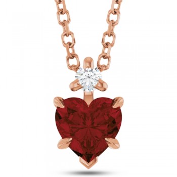 Natural Mozambique Garnet & Natural Diamond Heart Pendant Necklace 14K Rose Gold (0.63ct)