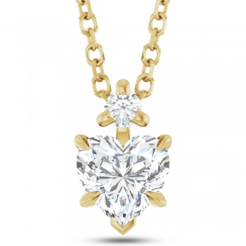 Natural White Sapphire & Natural Diamond Heart Pendant Necklace 14K Yellow Gold (0.58ct)