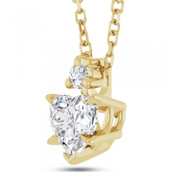 Natural White Sapphire & Natural Diamond Heart Pendant Necklace 14K Yellow Gold (0.58ct)