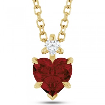 Natural Mozambique Garnet & Natural Diamond Heart Pendant Necklace 14K Yellow Gold (0.63ct)