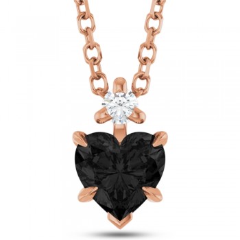 Natural Black Onyx & Natural Diamond Heart Pendant Necklace 14K Rose Gold (0.38ct)