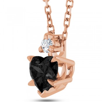 Heart Natural Black Onyx & Natural Diamond Pendant Necklace 14K Rose Gold (0.38ct)