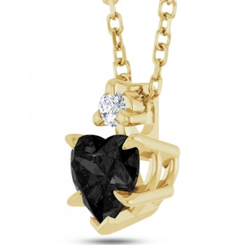Heart Natural Black Onyx & Natural Diamond Pendant Necklace 14K Yellow Gold (0.38ct)