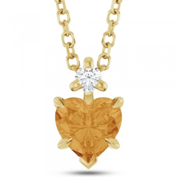 Heart Natural Citrine & Natural Diamond Pendant Necklace 14K Yellow Gold (0.45ct)
