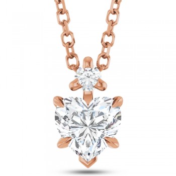 Natural White Sapphire & Natural Diamond Heart Pendant Necklace 14K Rose Gold (0.58ct)