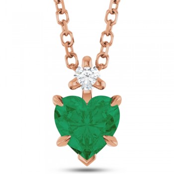 Heart Lab Grown Emerald & Natural Diamond Pendant Necklace 14K Rose Gold (0.43ct)