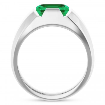 Lab Grown Emerald Cut Solitaire Men's Emerald Ring 14K White Gold (3.00ct)