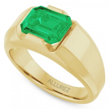 Lab Grown Emerald Cut Solitaire Men's Emerald Ring 14K Yellow Gold (3.00ct)