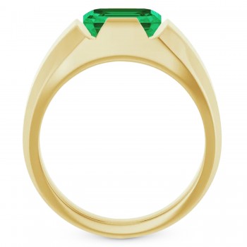 Lab-Grown Emerald Cut Solitaire Men's Emerald Ring 14K Yellow Gold (3.00ct)