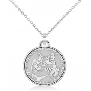 Cryptocurrency Dogecoin Pendant Necklace With Bail 14k White Gold