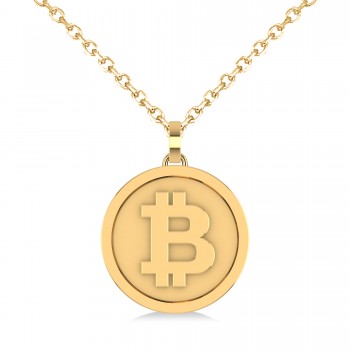 Large Cryptocurrency Bitcoin Pendant Necklace 14k Yellow Gold