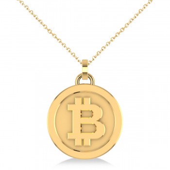Medium Cryptocurrency Bitcoin Pendant Necklace 14k Yellow Gold