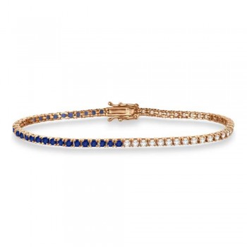 Diamond & Blue Sapphire Eternity Tennis Bracelet 14K Rose Gold (3.47ct)
