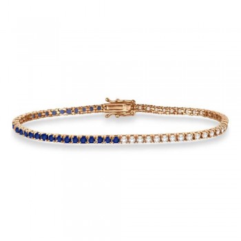 Diamond & Blue Sapphire Eternity Tennis Bracelet 14K Rose Gold (4.39ct)